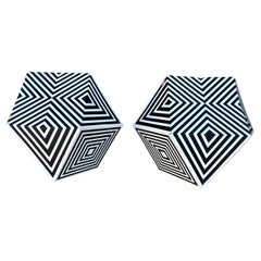 Retro Awesome Pair of Geometric black and white resin stools or end tables art
