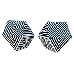 Awesome Pair of Geometric black and white resin stools or end tables art