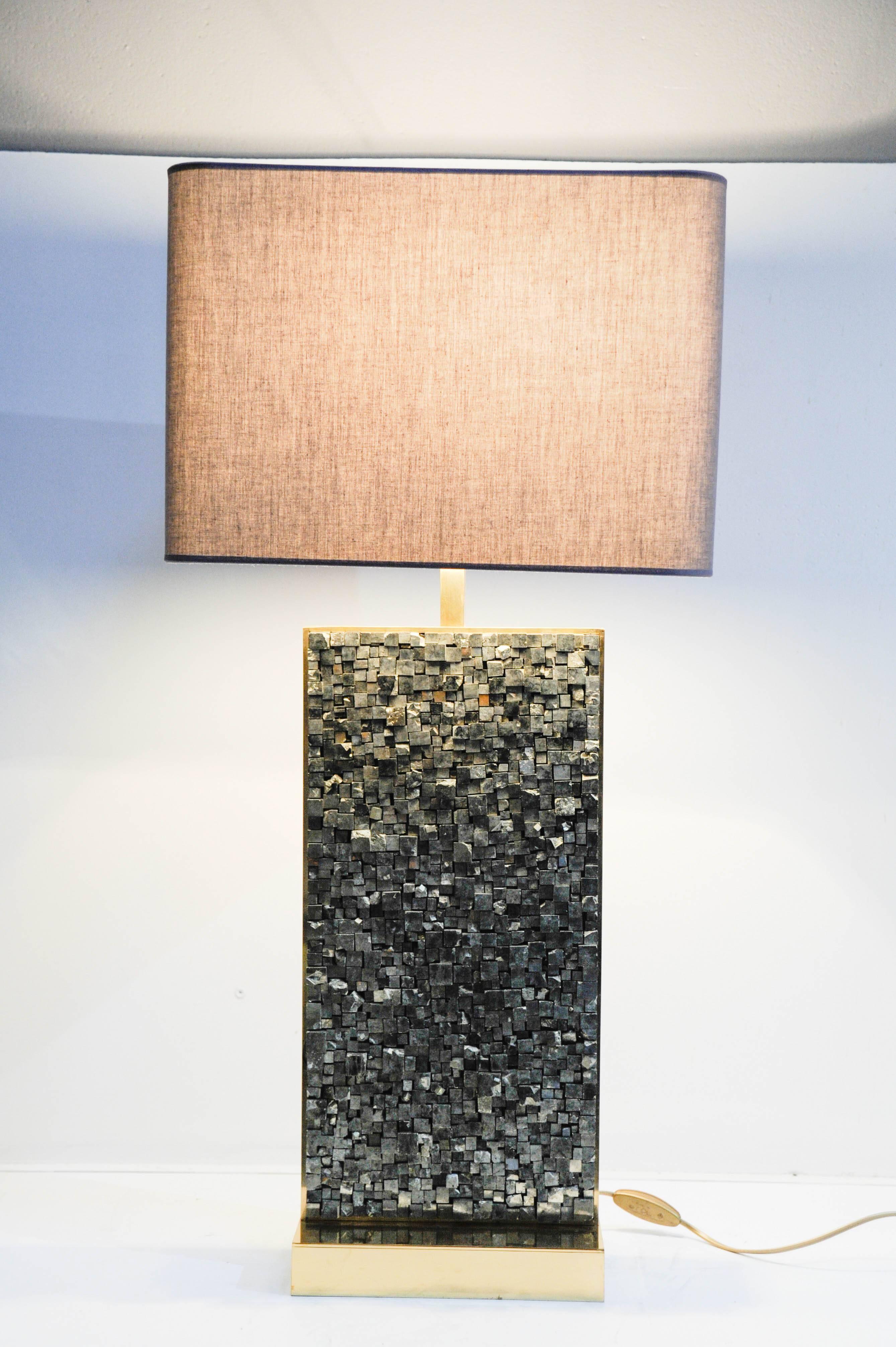 Late 20th Century Awesome Pair of Pyrite Lamps by Georges Mathias For Sale