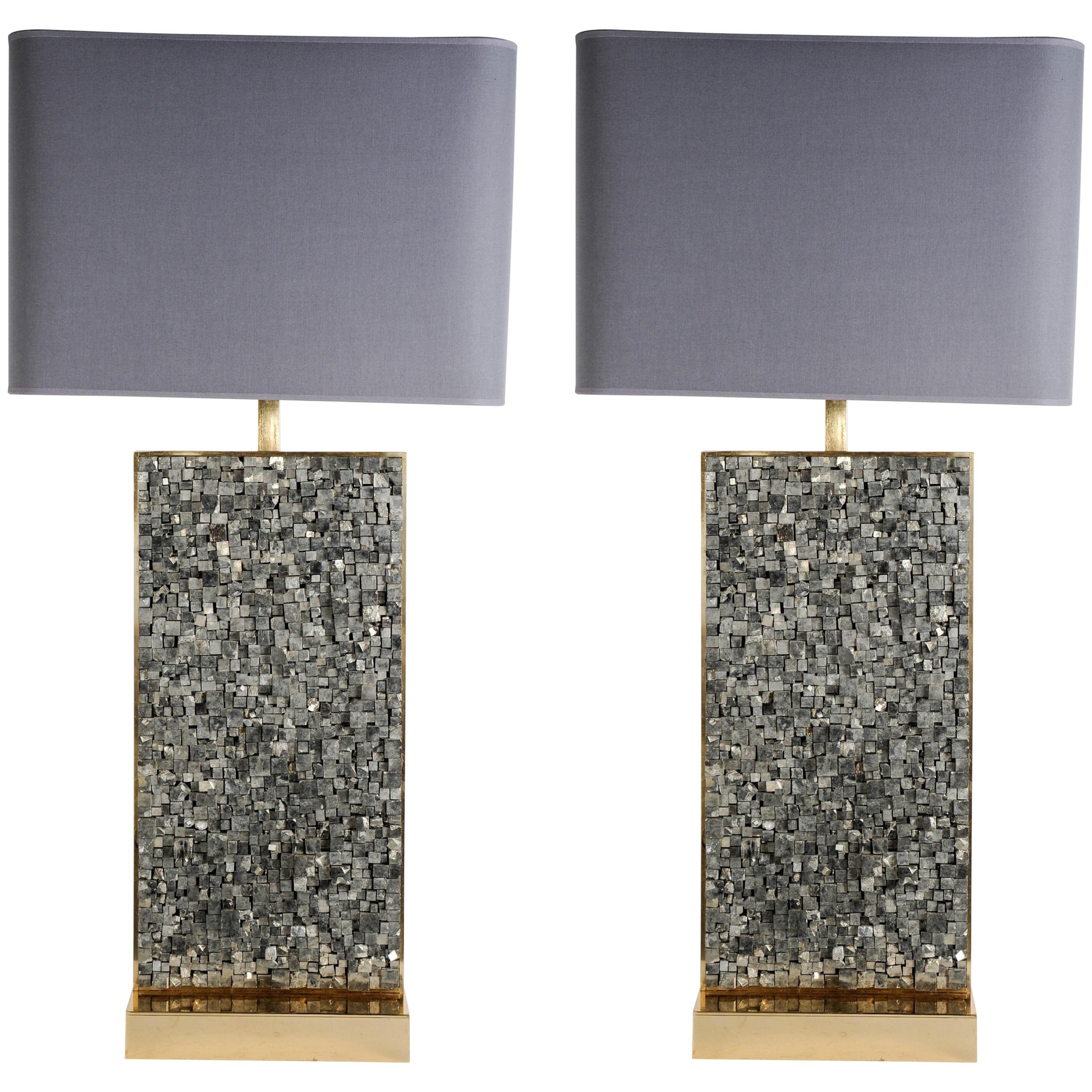 Awesome Pair of Pyrite Lamps by Georges Mathias For Sale
