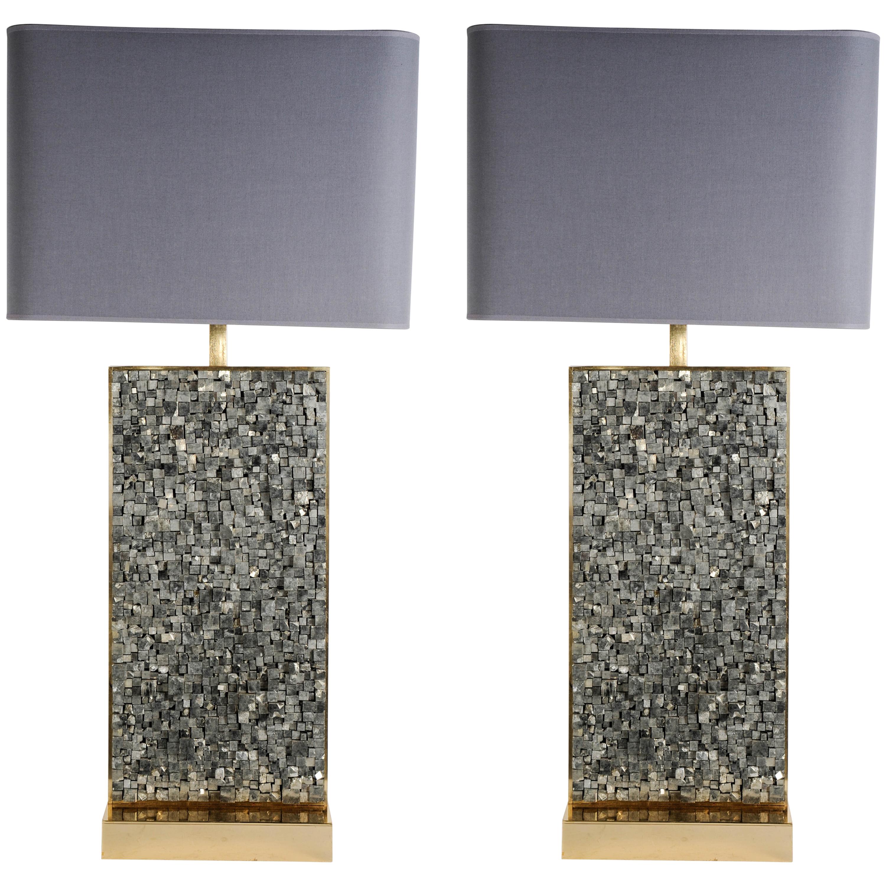 Superbe paire de lampes Pyrite de Georges Mathias en vente