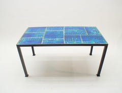 Awesome Sea Blue Studio Ceramic Tile Top Table with Fish Motiv, 1960s Germany