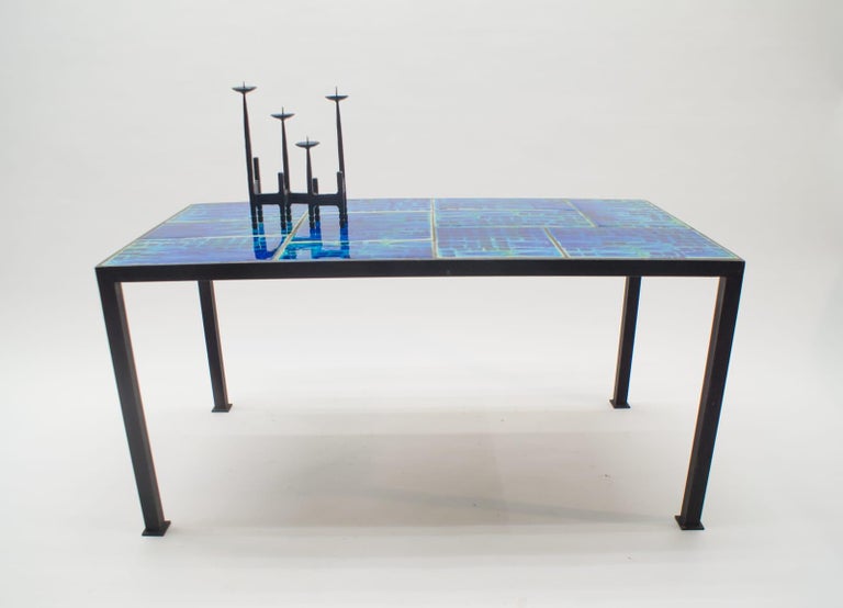 Awesome Sea Blue Studio Ceramic Tile Top Table With Fish Motiv