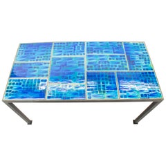 Awesome Sea Blue Studio Ceramic Tile Top Table with Fish Motiv, 1960s Germany