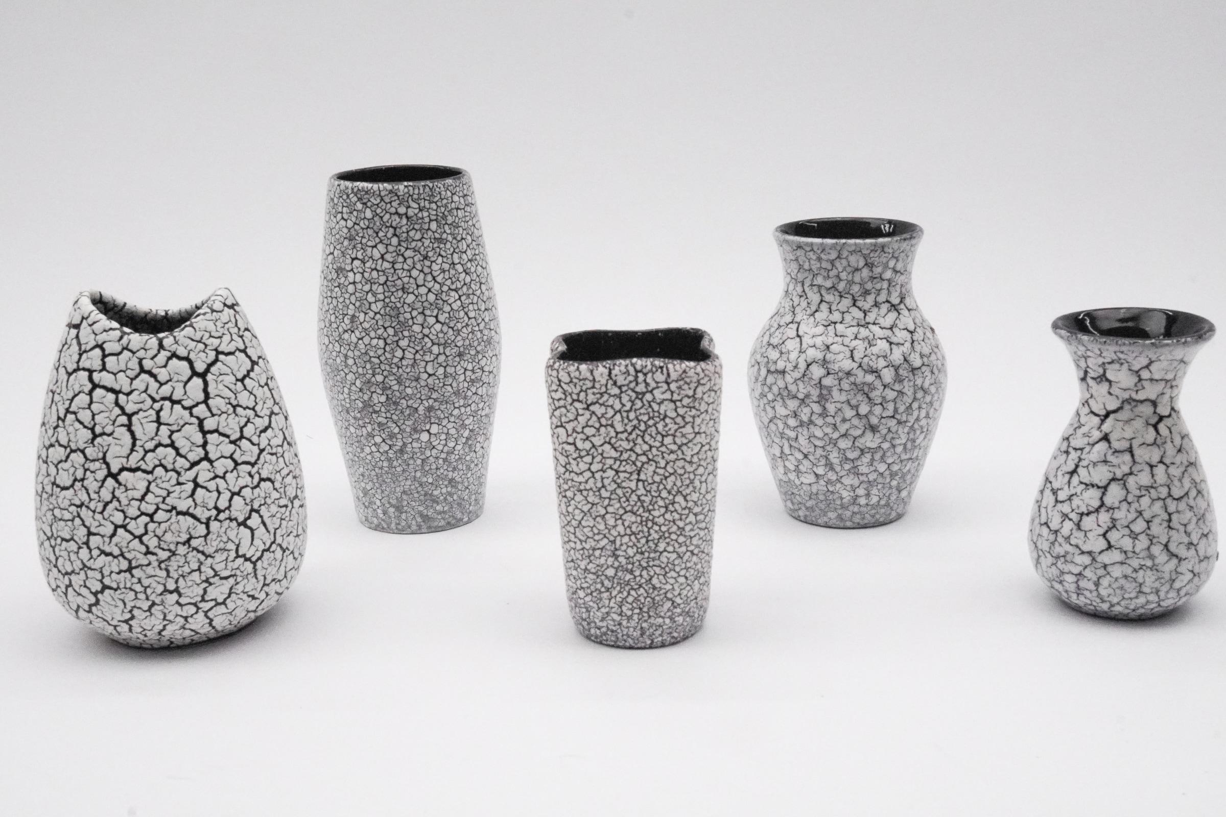 Awesome Set of 47 Black & White Craquele Ceramic Vases by JASBA Keramik, Germany For Sale 1