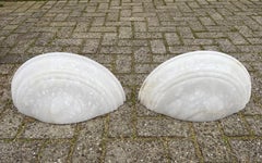 Awesome Shape & Extra Large Pair of Midcentury Made White Alabaster Wall Sconces
