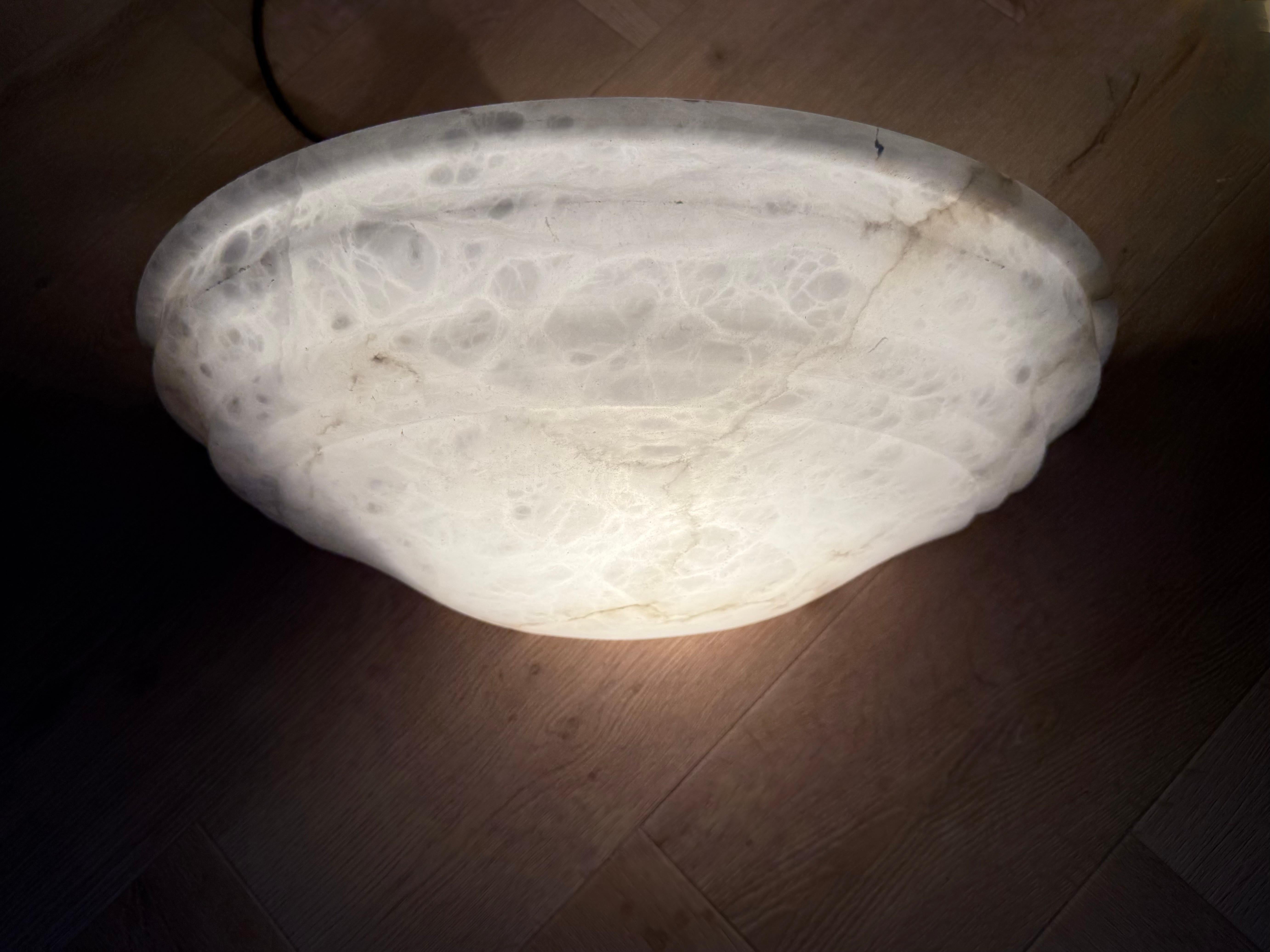 Awesome Shape & Extra Large Pair of Midcentury Made White Alabaster Wall Sconces For Sale 12