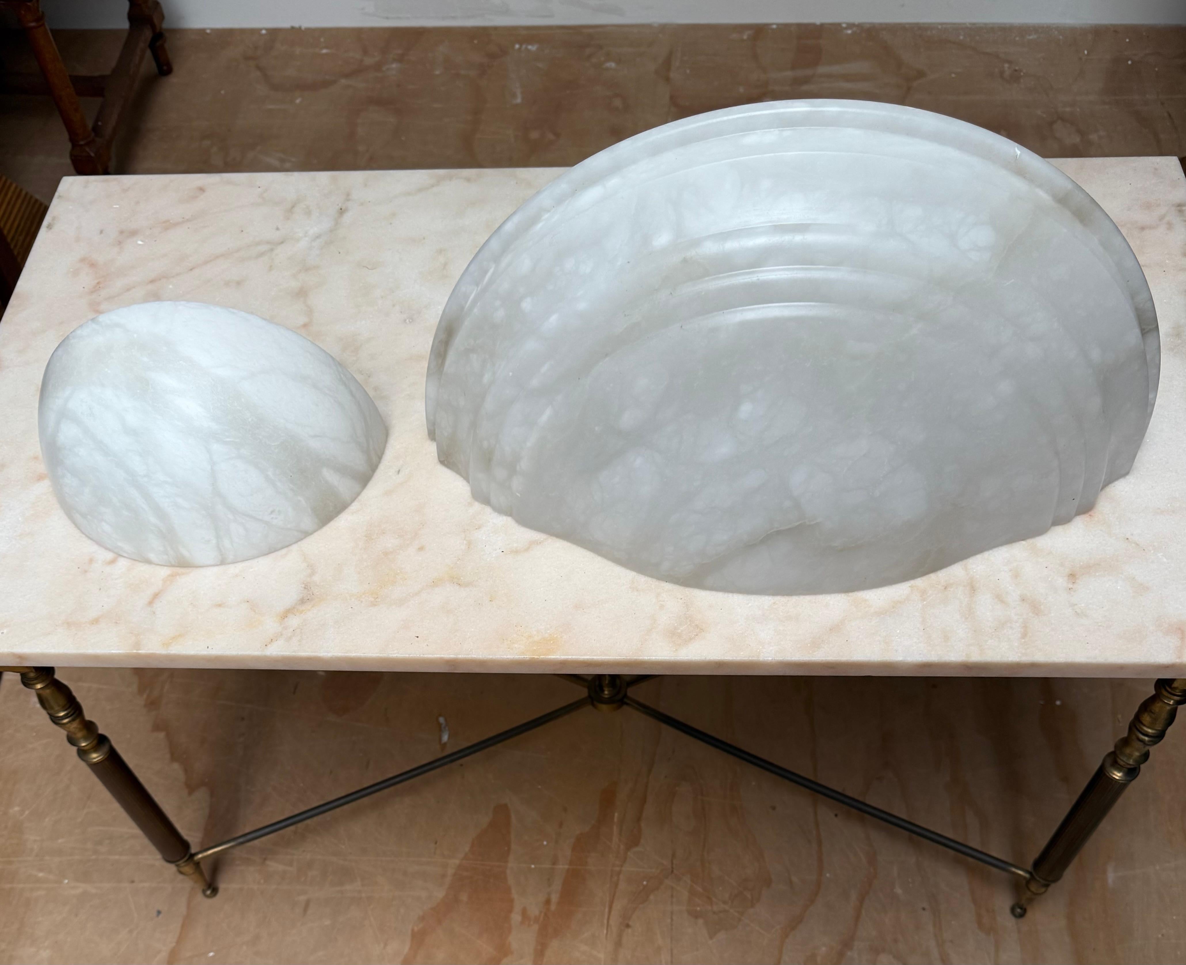 European Awesome Shape & Extra Large Pair of Midcentury Made White Alabaster Wall Sconces For Sale