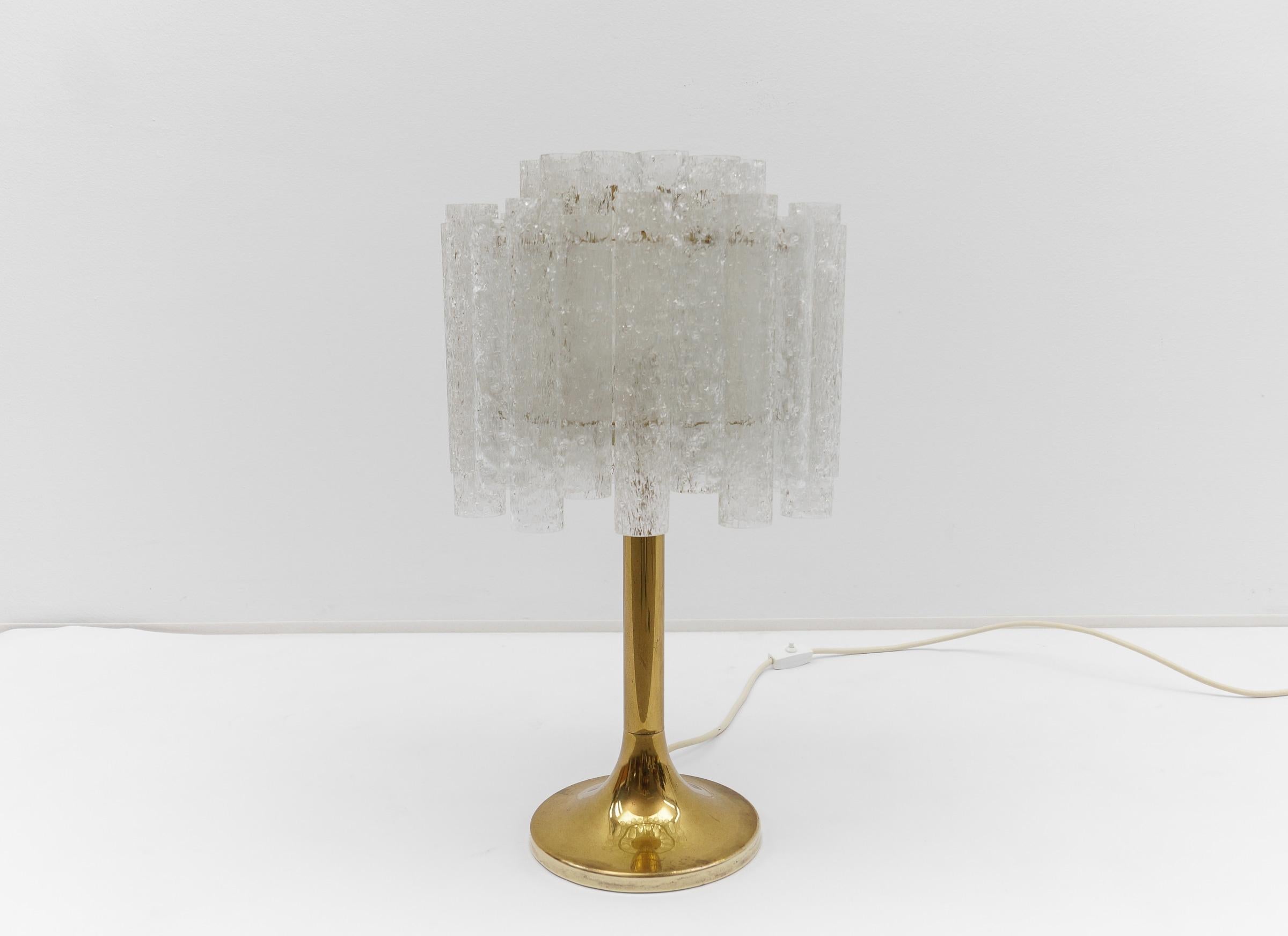 Hollywood Regency Awesome Table Lamp by Doria Leuchten with 34 Ice Glass Tubes, 1960s Germany For Sale