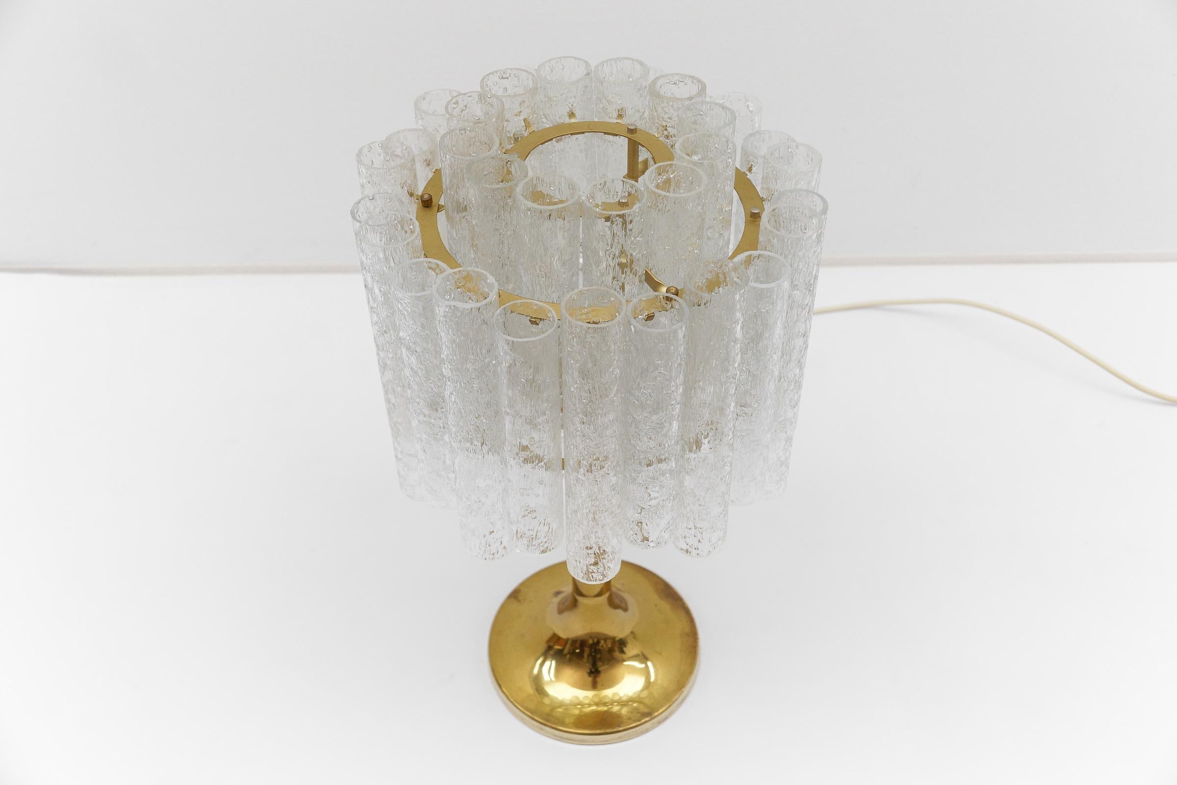 Brass Awesome Table Lamp by Doria Leuchten with 34 Ice Glass Tubes, 1960s Germany For Sale