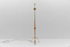 Awesome Tripod Cherry Wood and Brass Floor Lamp, 1950s