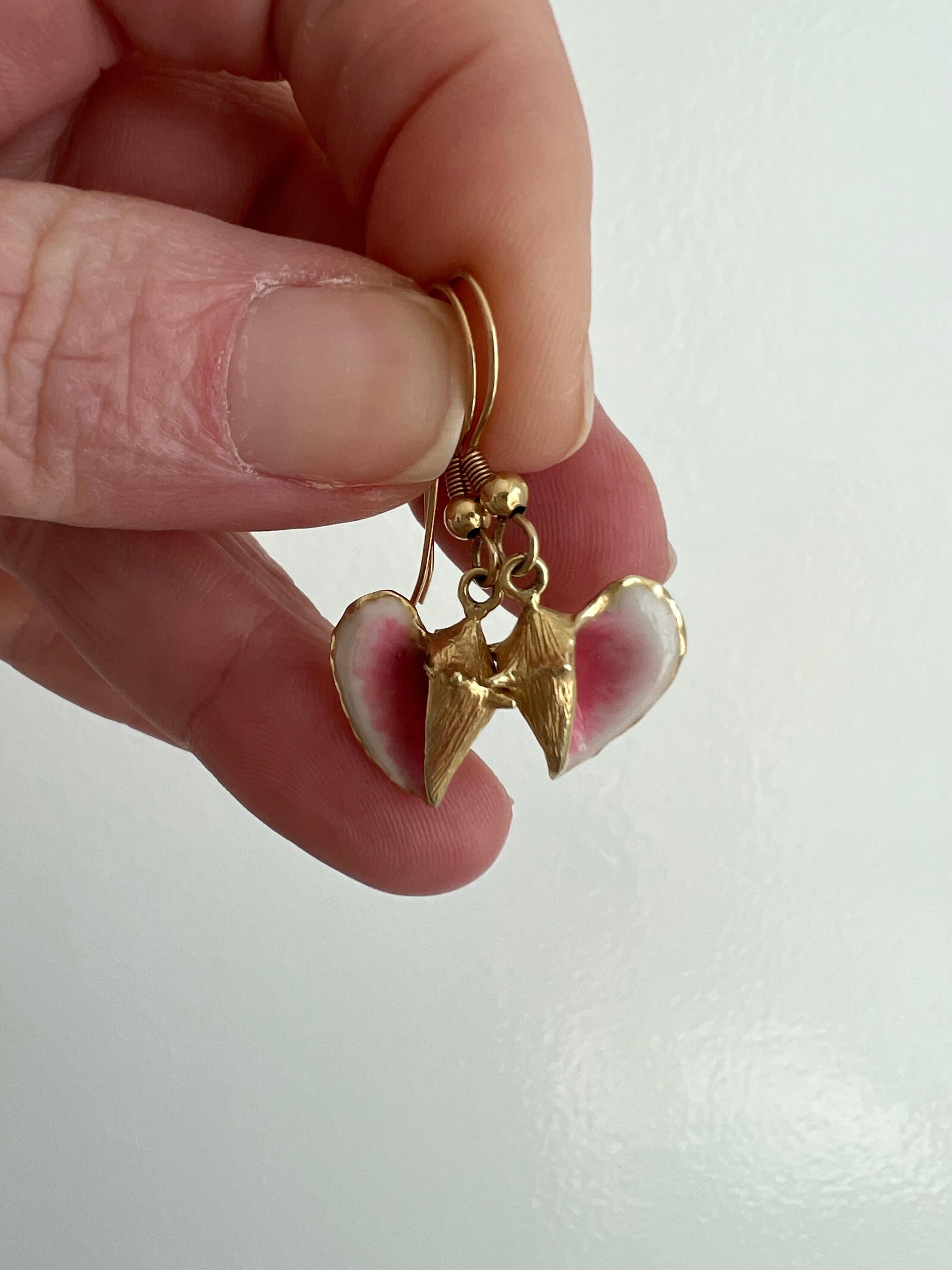 Retro Awesome Vintage 14K Yellow Gold Enamel Dangle Earrings For Sale