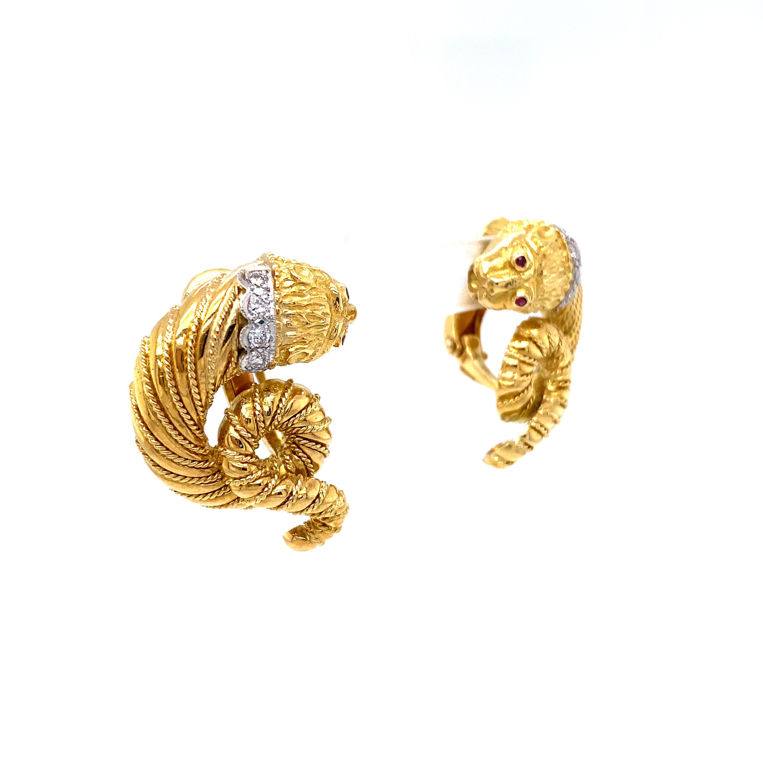 LOVE LOVE LOVE the expert craftsmanship of these Awesome Vintage Chinese Dragon 18K Yellow Gold Diamond and Ruby Earrings! Amazing statement earrings! Crafted in 18K Yellow Gold, each earring features a highly detailed Chinese Dragon, accented with