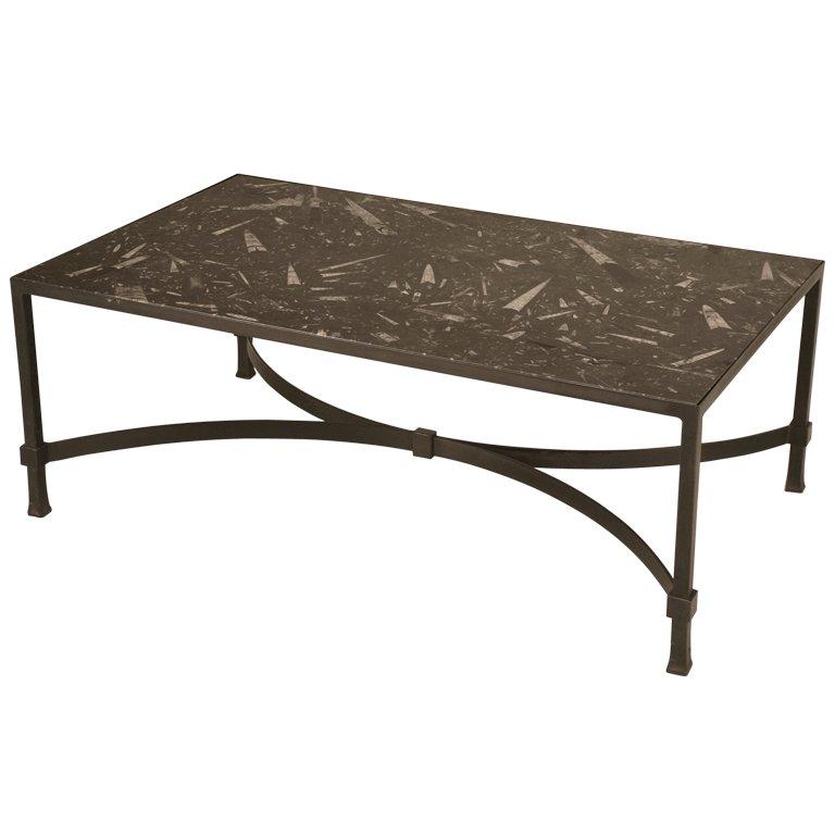 Awesome Vintage Steel Cocktail Table w/40 Million Year Old Fossil Stone Top