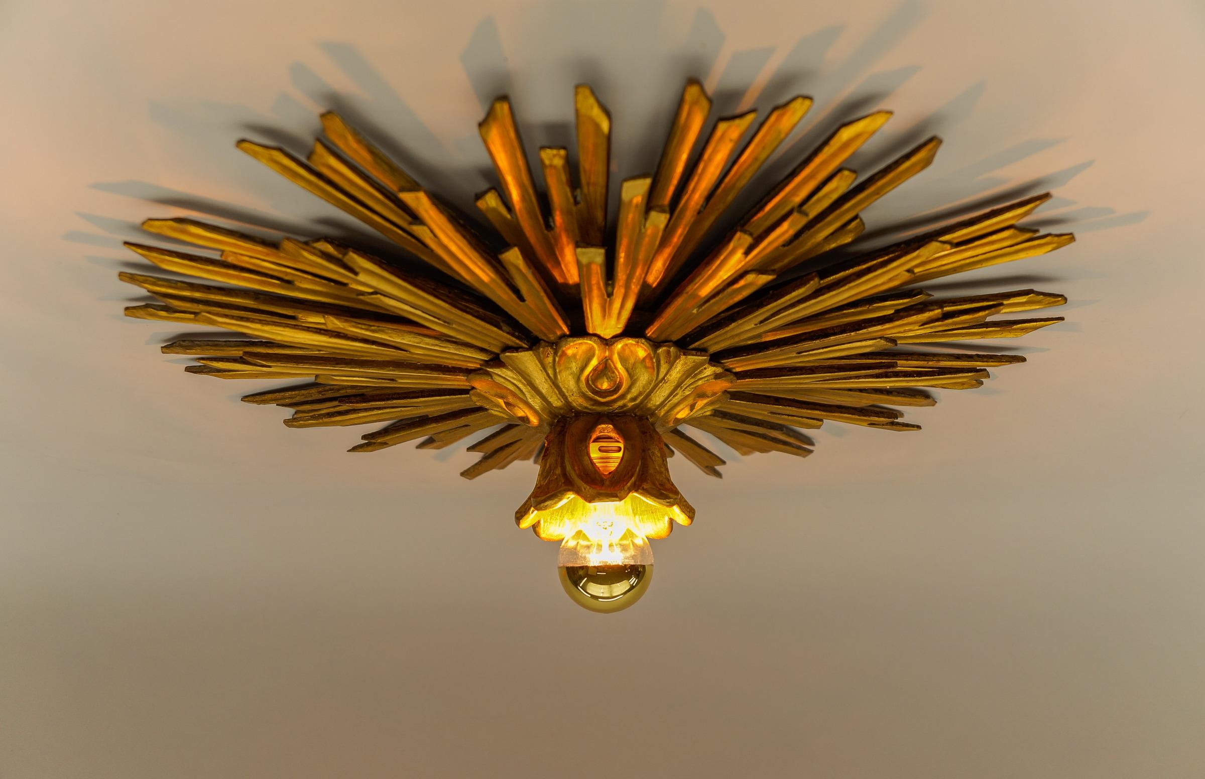 Awesome Wooden Sunburst Flush Mount, 1950s Italy For Sale 2