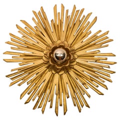 Awesome Wooden Sunburst Flush Mount, 1950s Italy