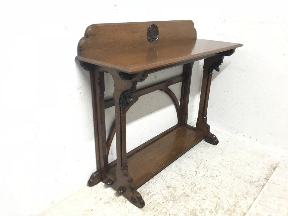 Anglais Table de bibliothèque, d'entrée ou de service en chêne sculpté de style néo-gothique J C Crace, A.W.N. Pugin en vente