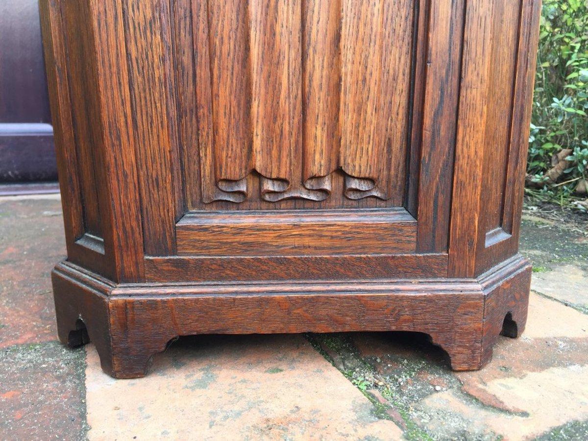 A.W.N Pugin Style of a Gothic Revival Oak Coal Purdonium with Linen Fold Carving For Sale 2