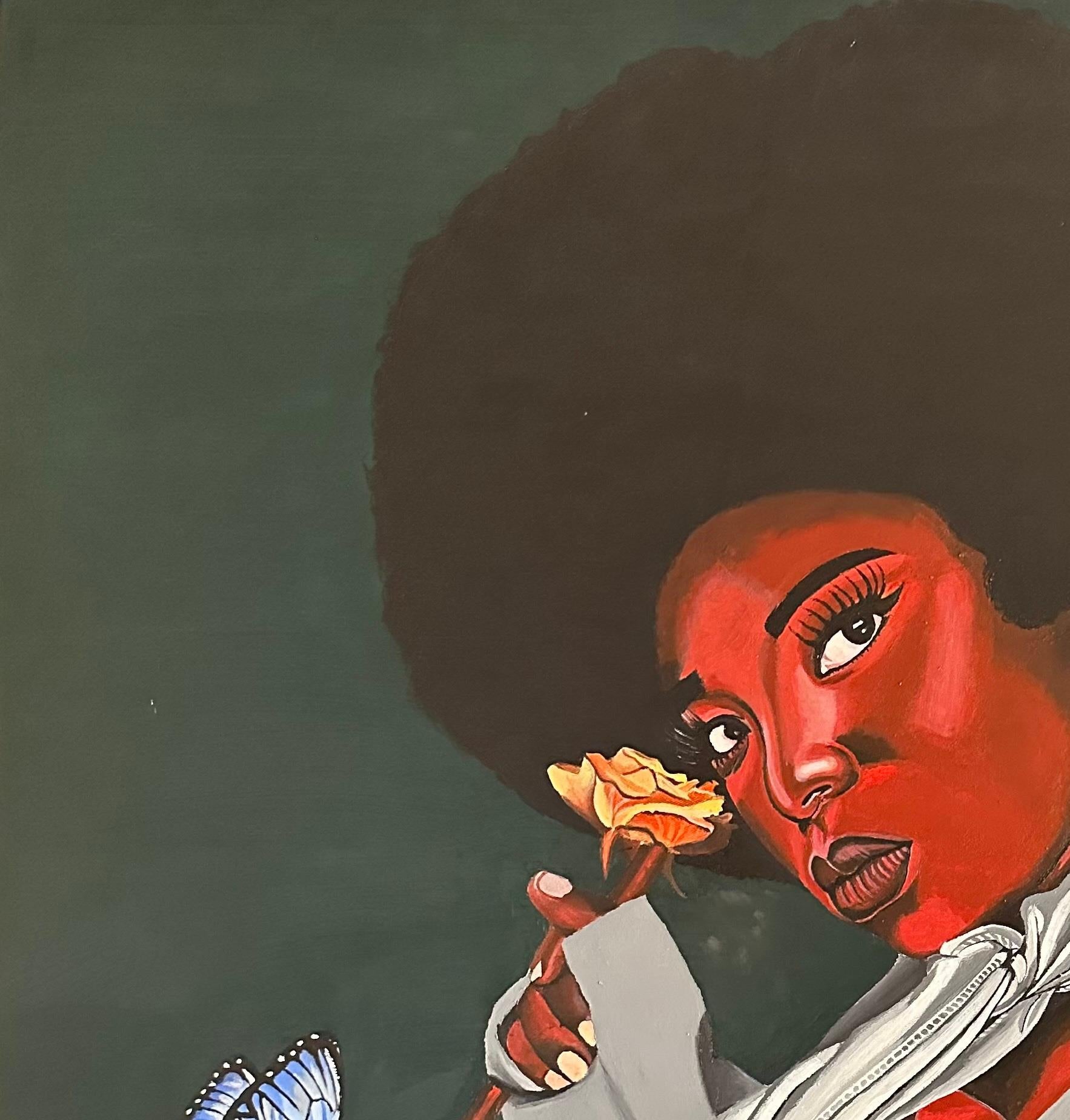 Il suo cuore in frantumi - 21° secolo, Contemporaneo, Ritratto figurativo, Floreale - Painting di Awofadeju Solomon
