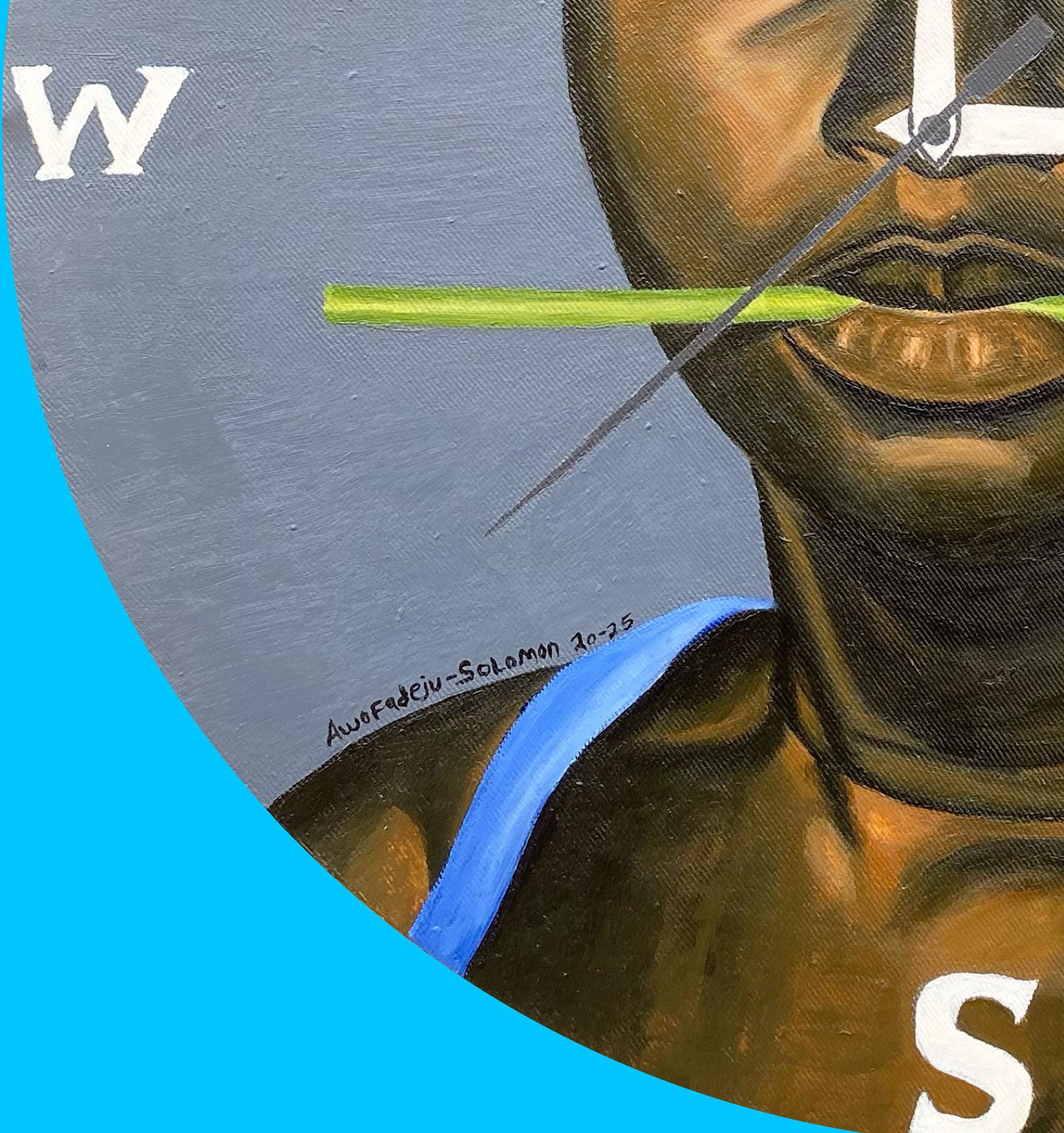 Timeless -21st Century, Contemporary, Figurative, Portrait, Modern Women, Floral - Blue Figurative Painting by Awofadeju Solomon