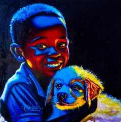 Companion 1 - 21st Century, Contemporary, Figurative Portrait, Animal, Boy, Dog