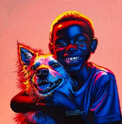 Companion 2 - 21° secolo, Contemporaneo, Ritratto figurativo, Animale, Ragazzo, Cane