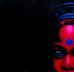 Dotted Blue - 21st Century, Contemporary, Figurative Portrait, Oil, Music, Women