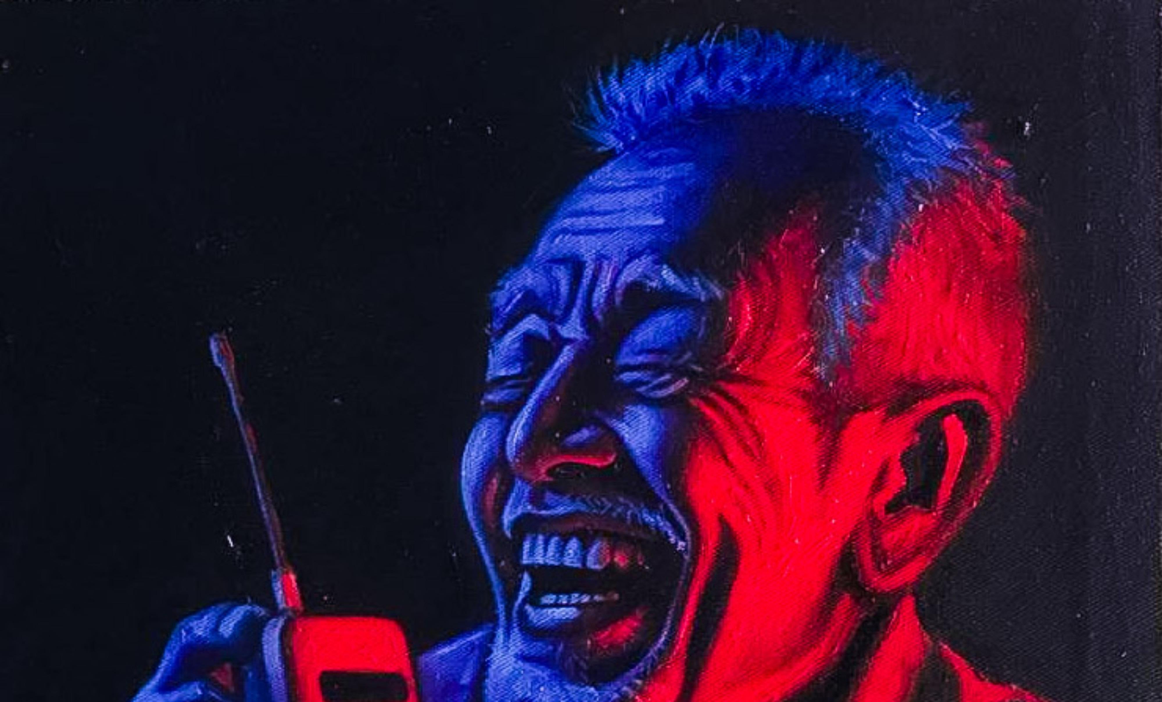 Goodnews 1 - 21ème siècle, Contemporary, Figurative, Portrait, Phone, Happiness - Contemporain Painting par Awosola Michael Angello