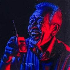 Goodnews 1 - Siglo XXI, Contemporáneo, Figurativo, Retrato, Teléfono, Felicidad