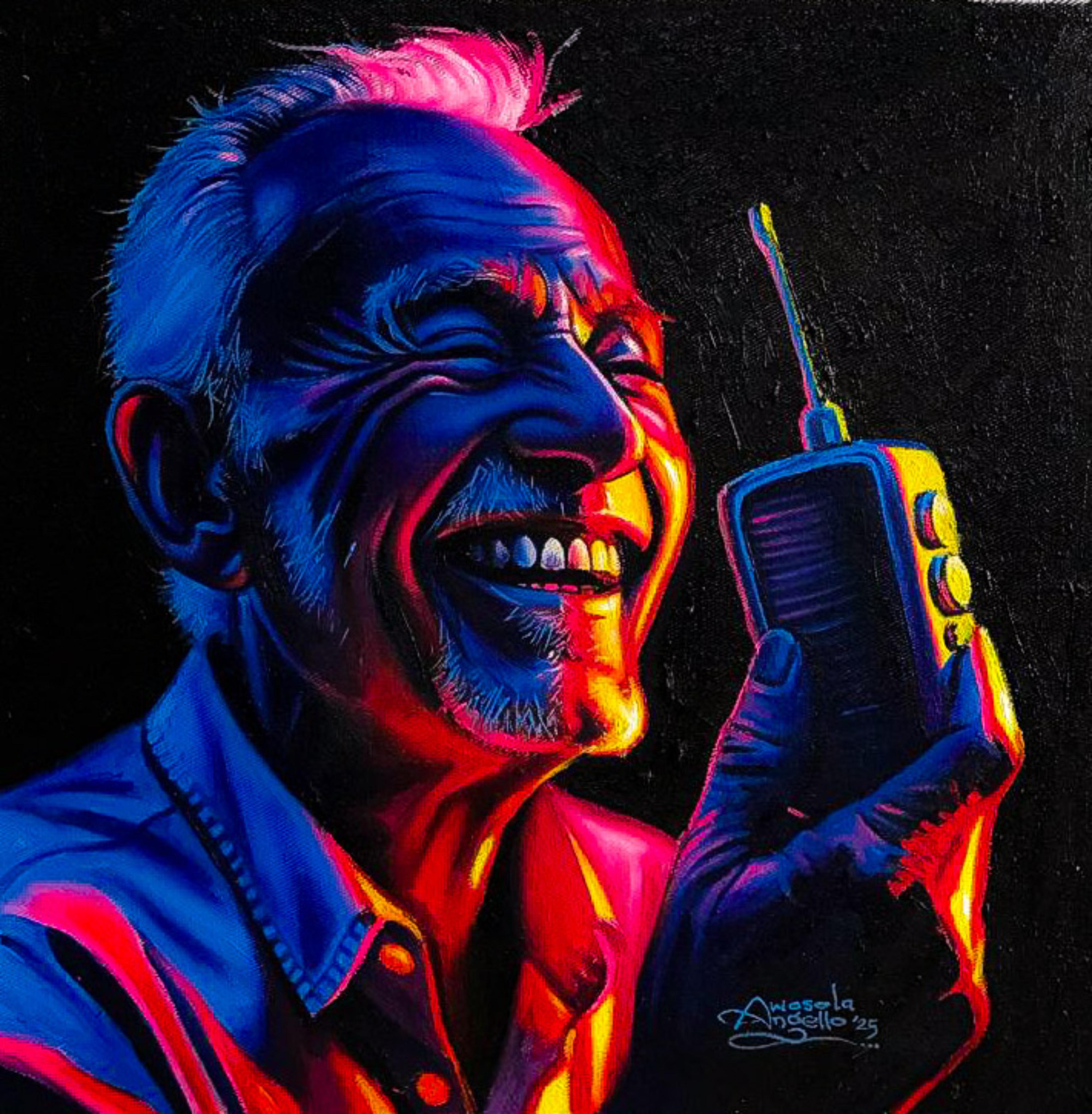 Goodnews 2 - 21. Jahrhundert, Contemporary, Figurativ, Porträt, Telefon, Glück