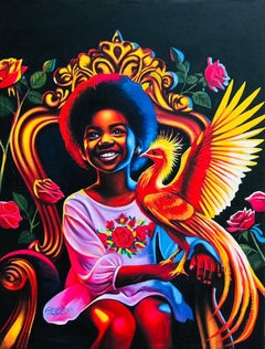 Alegría Renacida - Siglo XXI, Contemporáneo, Retrato Figurativo, Óleo, Pájaro, Floral