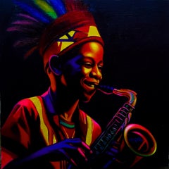 Alegre Serenata - Siglo XXI, Contemporáneo, Retrato Figurativo, Óleo, Música