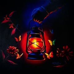 Pathfinder 1 - 21st Century, Contemporary, Oil, Light, Still-Life, Butterfly