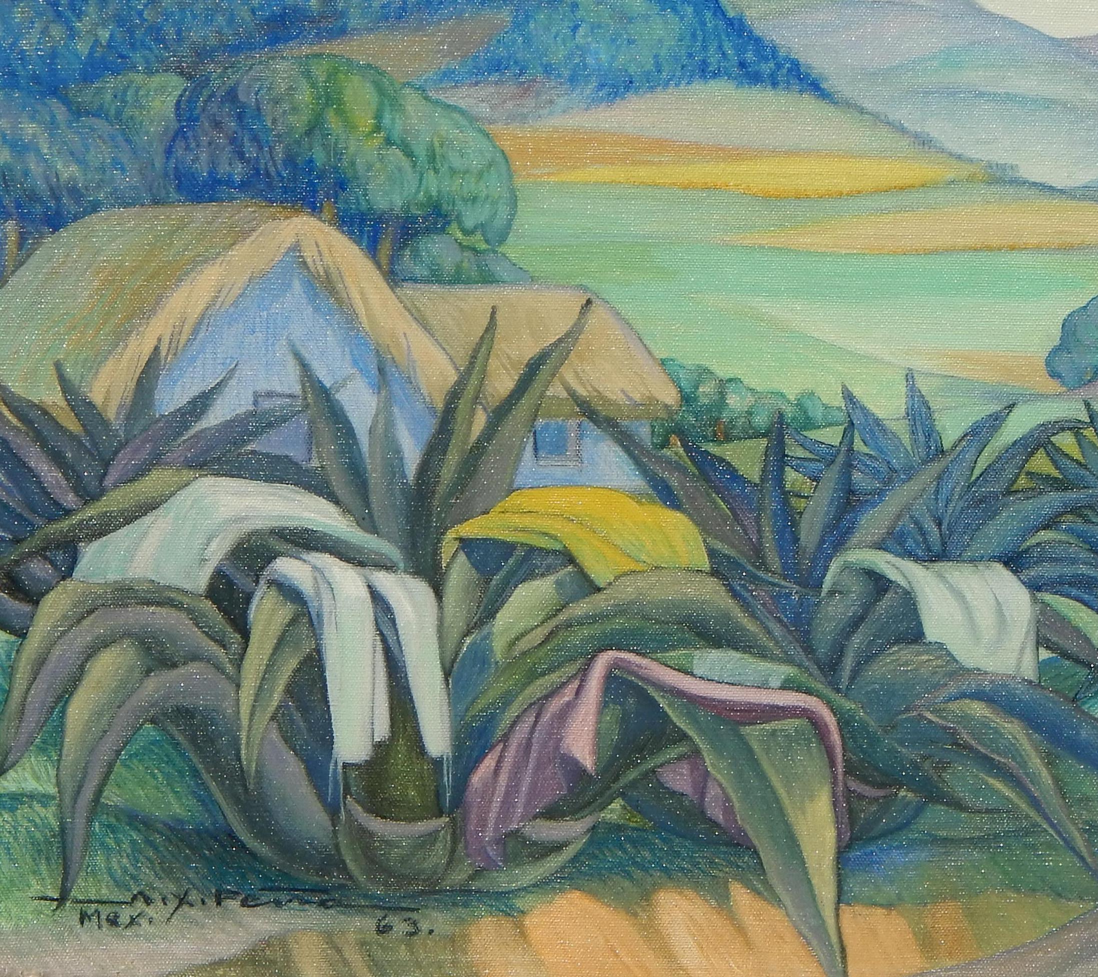 Milieu du XXe siècle Alfonso Pena Important Mexican Muralist Painting, Drying Laundry, Mexique en vente