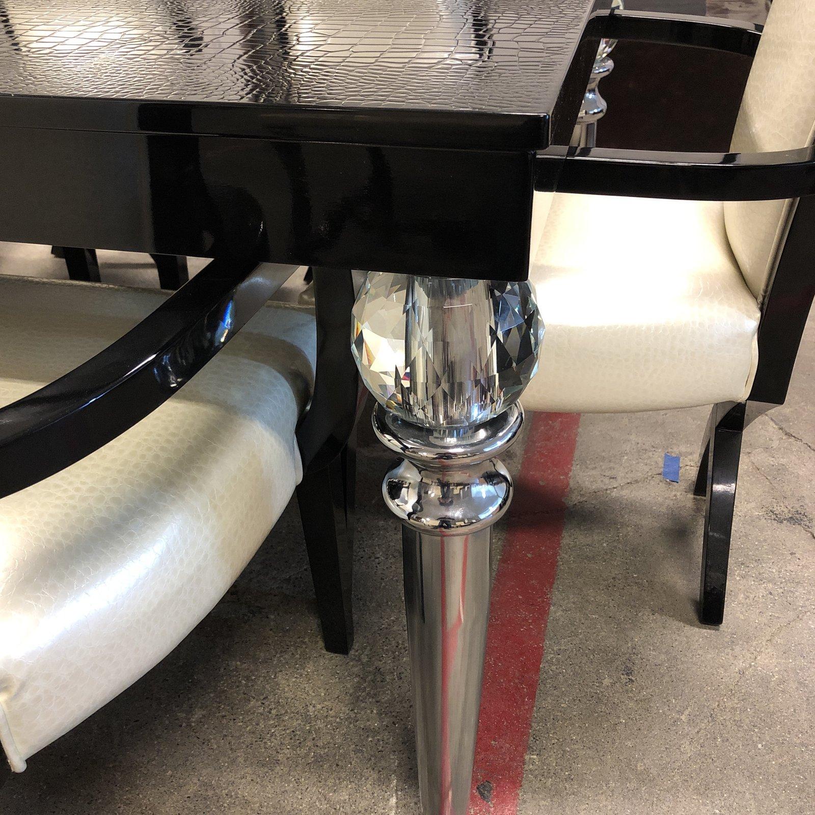 A&X Baccarat Transitional Black Crocodile Dining Table 5