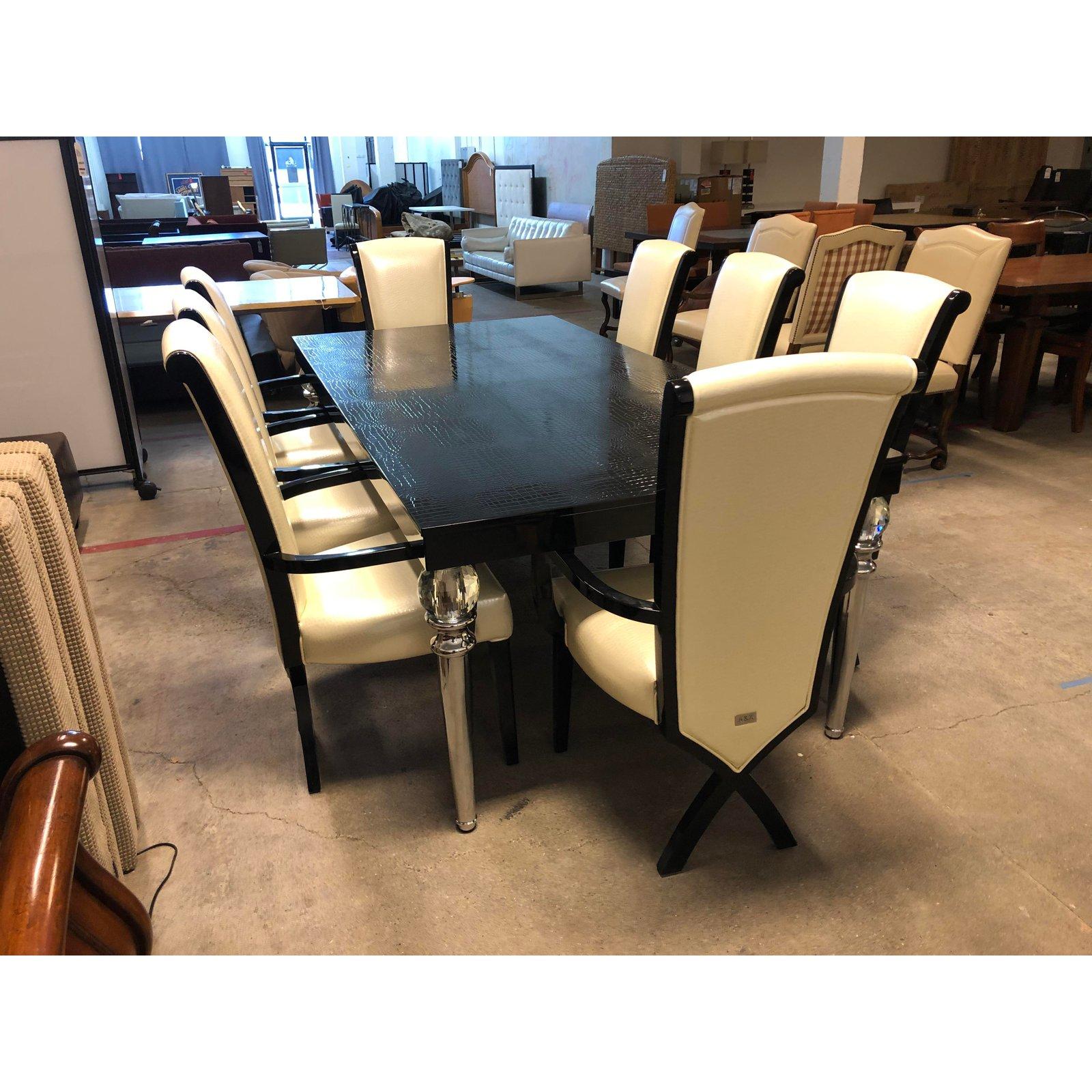Contemporary A&X Baccarat Transitional Black Crocodile Dining Table