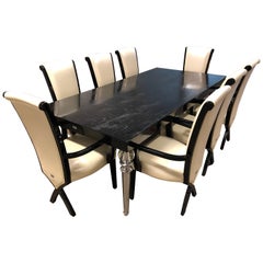 A&X Baccarat Transitional Black Crocodile Dining Table