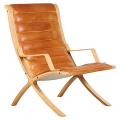 Chaise AX-Chair de Mlgaard & Hvidt en cuir et hêtre de couleur cognac par Fritz Hansen 1978