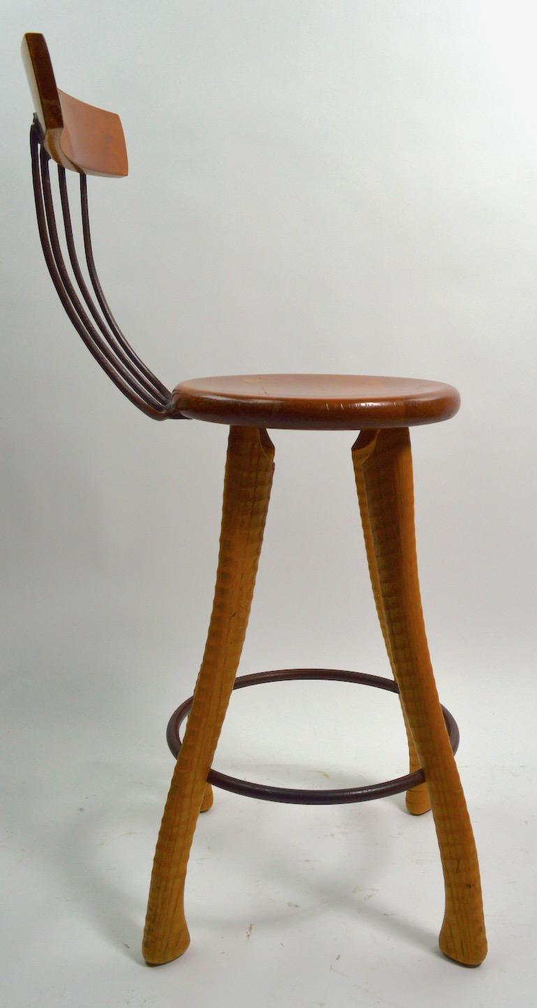 Rustic Ax Handle Stool by Brad Smith with Pitch Fork Backrest