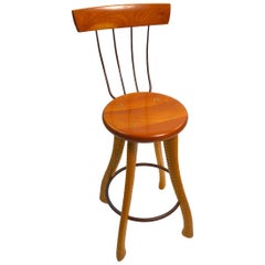 Vintage Ax Handle Stool by Brad Smith with Pitch Fork Backrest