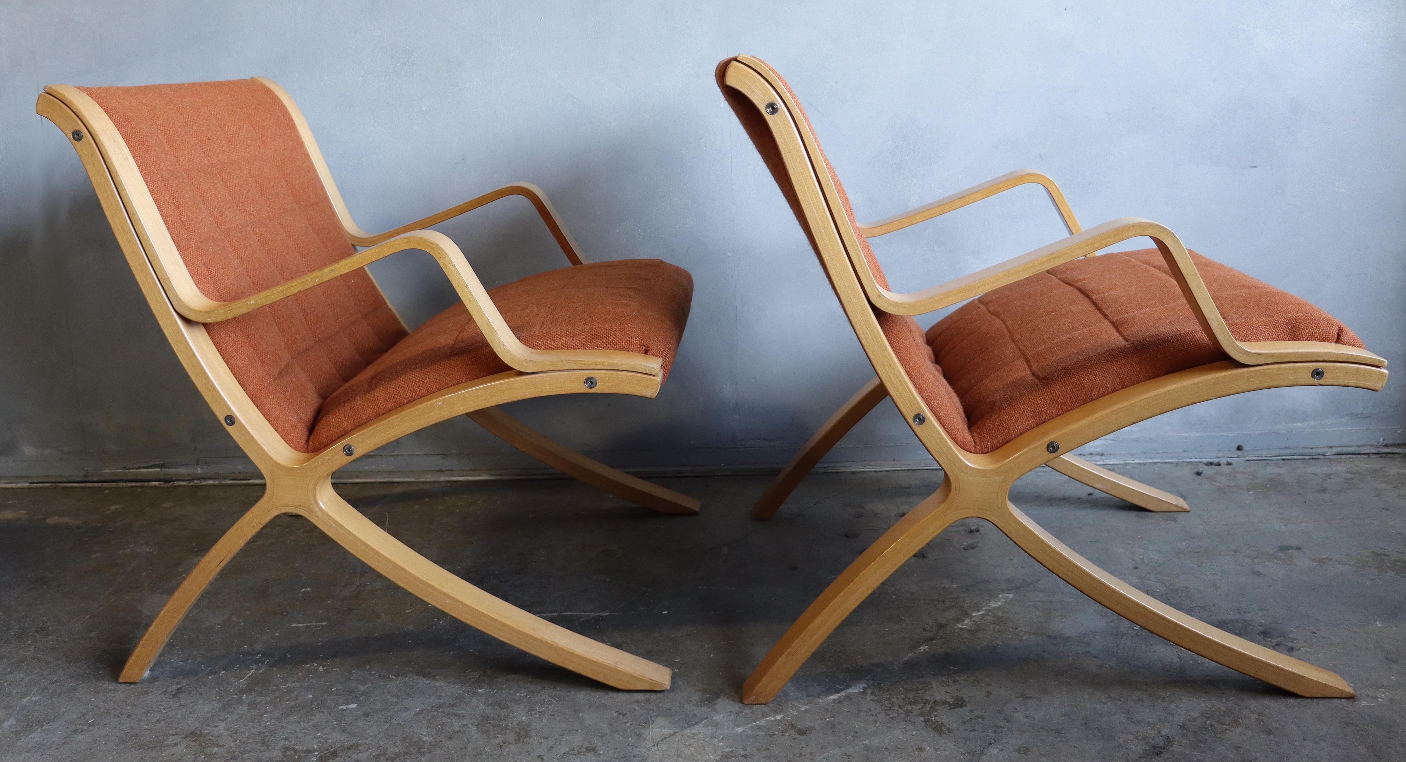 Wool Pair of AX Lounge Chairs by Peter Hvidt & Orla Mølgaard Nielsen for Fritz Hansen
