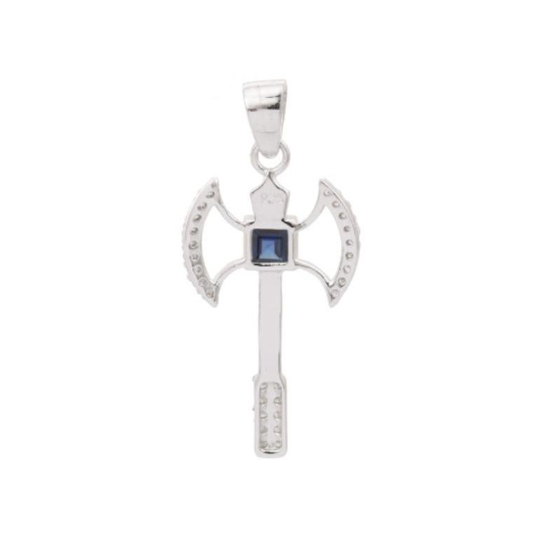 This Axe Pendant with Blue Sapphire Diamond in Sterling Silver Men's Pendant is meticulously crafted from the finest materials and adorned with stunning sapphire which helps in relieving stress, anxiety and depression.
This delicate to statement