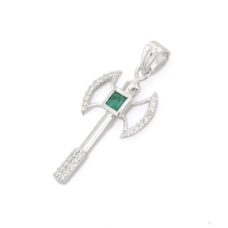 This Axe Pendant with Emerald and Diamond is meticulously crafted from the finest materials and adorned with stunning emerald which enhances communication skills and boosts mental clarity. 
This delicate to statement pendants, suits every style and