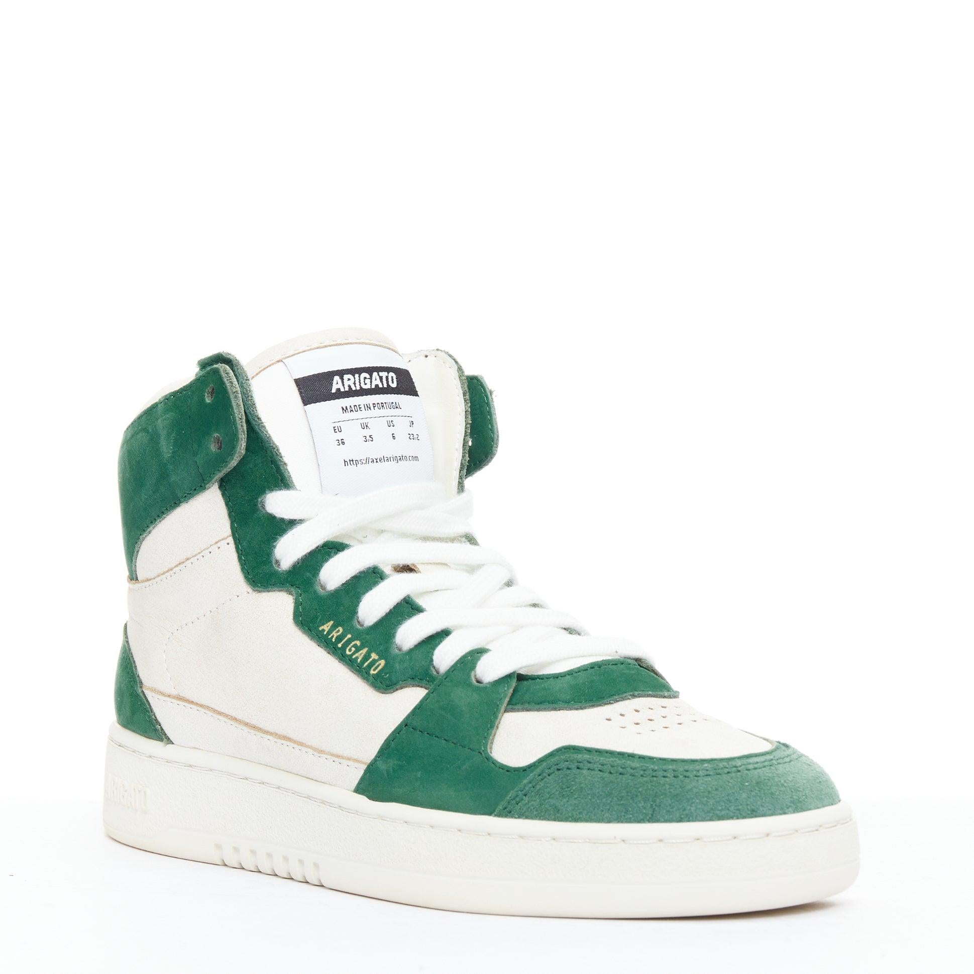 AXEL ARIGATO Dice grün seude weiß Leder hohe Turnschuhe EU36
Referenz: SNKO/A00428
Marke: Axel Arigato
Modell: Würfel
MATERIAL: Wildleder, Leder
Farbe: Grün, Off White
Muster: Solide
Verschluss: Schnürung
Innenfutter: Weißes Mesh
Zusätzliche