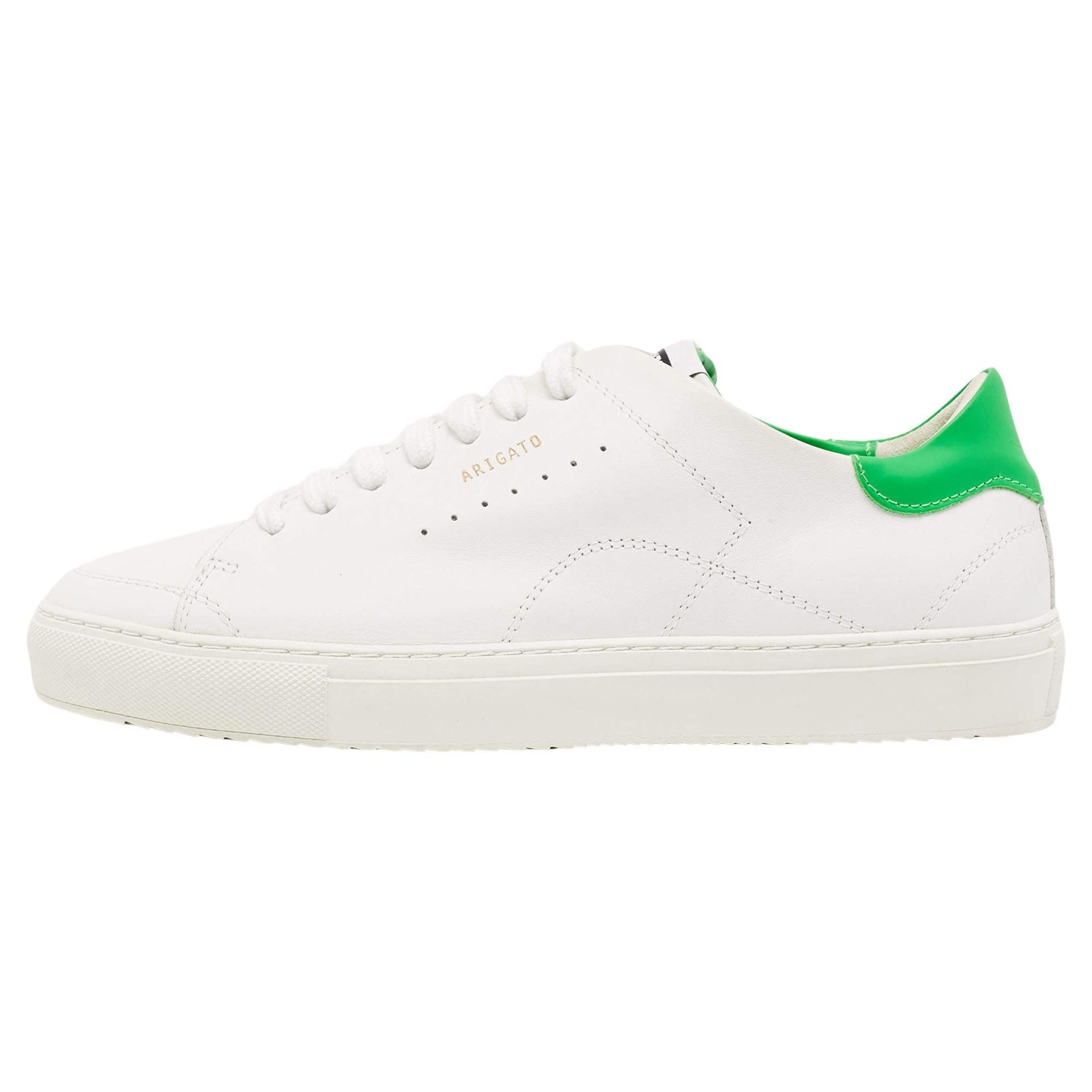 Axel Arigato White/Green Leather Clean Sneakers Size 40 For Sale
