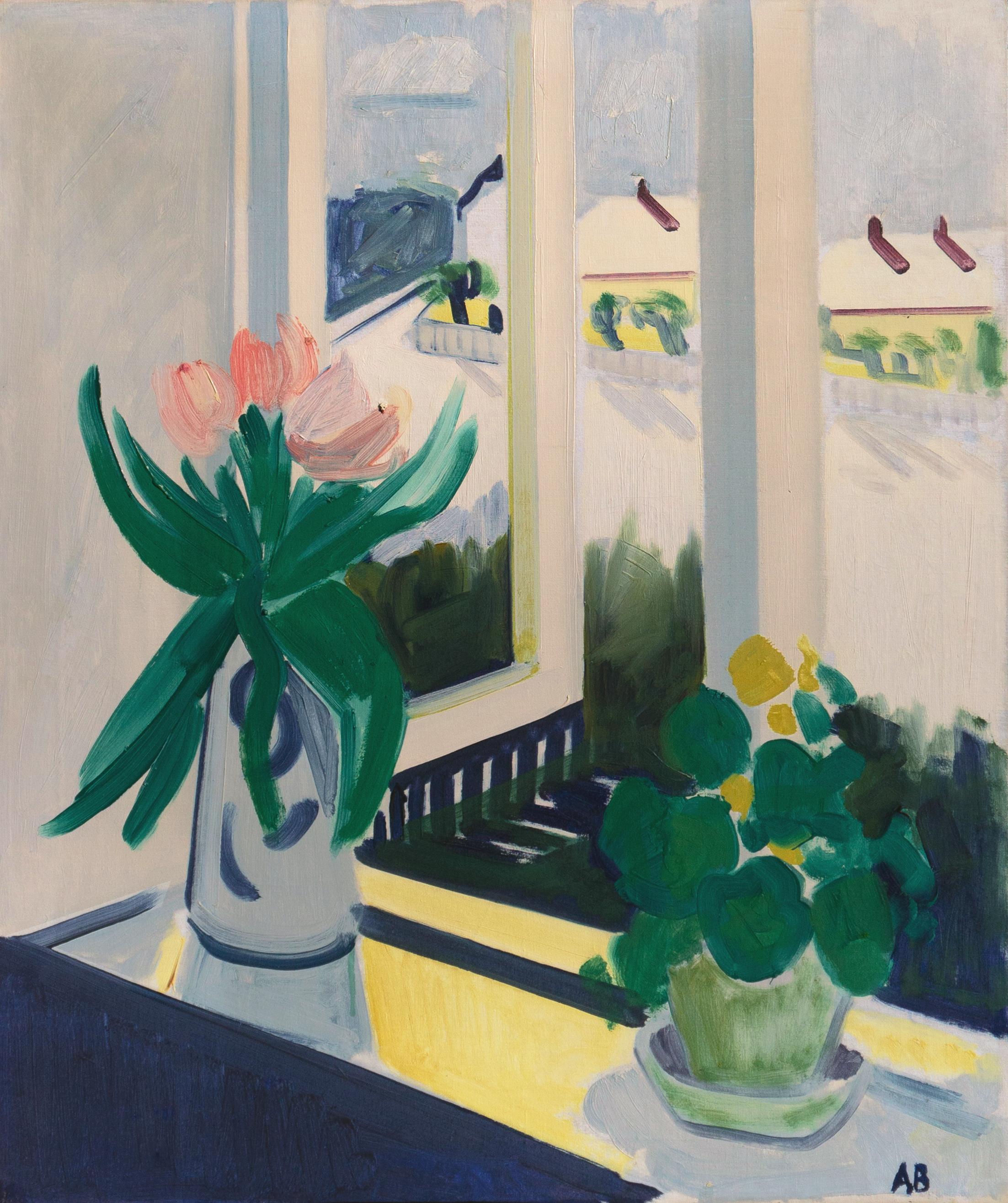 Still-Life Painting de Axel Bentzen - 'Bodegón de verano con tulipanes', Óleo postimpresionista danés, París, Benezit