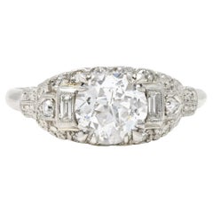 Vintage Axel Bros. Art Deco 1.35 Carats Old European Cut Diamond Platinum Stepped Ring
