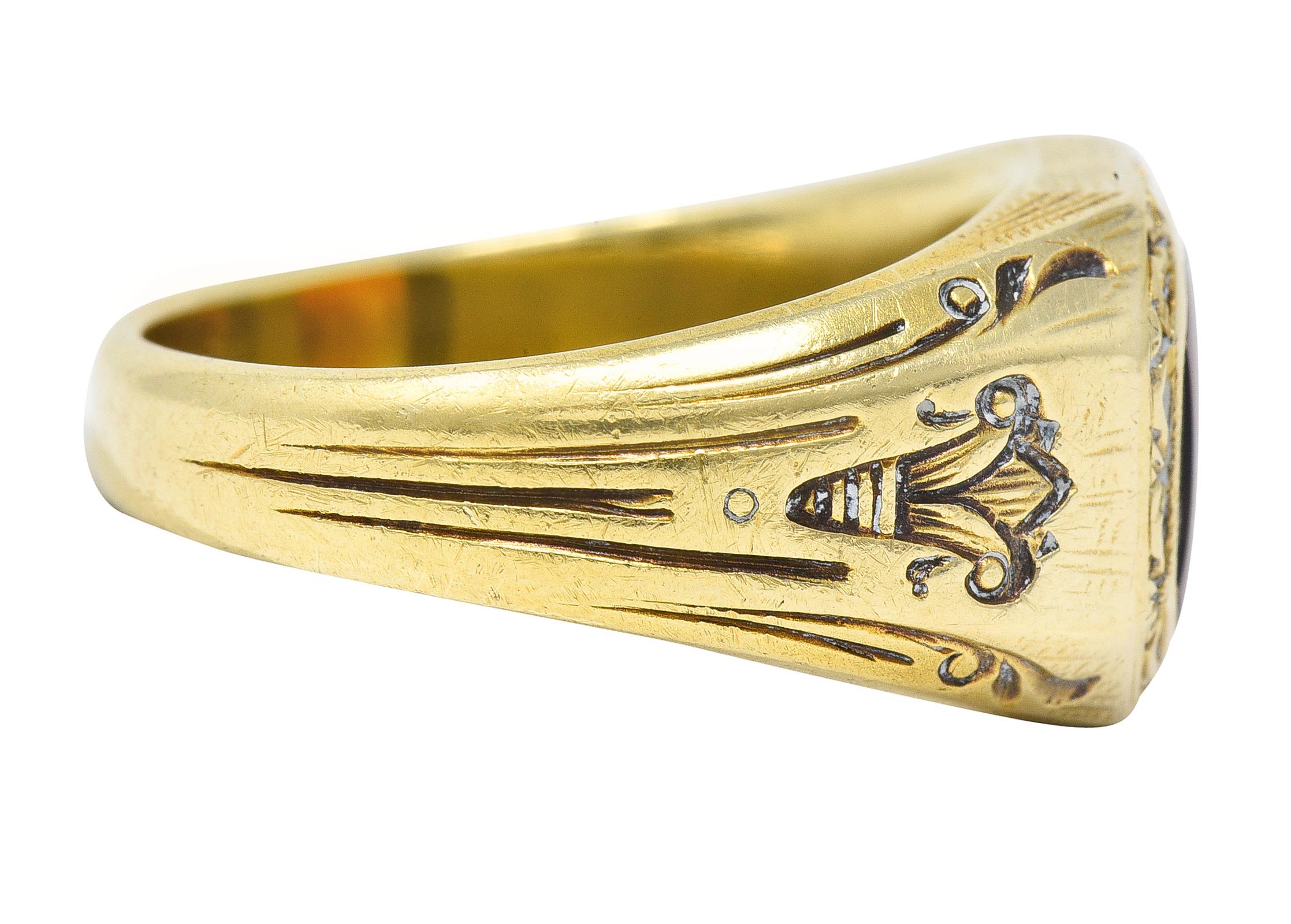 Axel Bros Art Deco Citrine 14 Karat Yellow Gold Lotus Antique Unisex Signet Ring 4