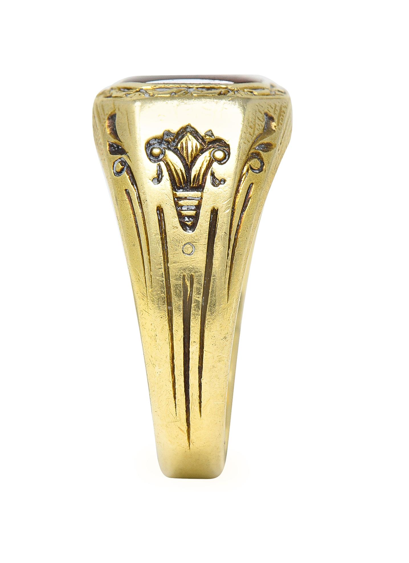 Axel Bros Art Deco Citrine 14 Karat Yellow Gold Lotus Antique Unisex Signet Ring 5