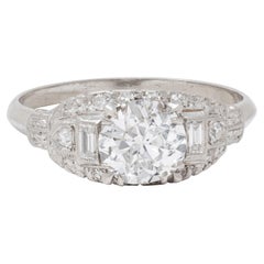 Axel Bros. Art Deco Old European Cut Diamond Platinum Stepped Engagement Ring